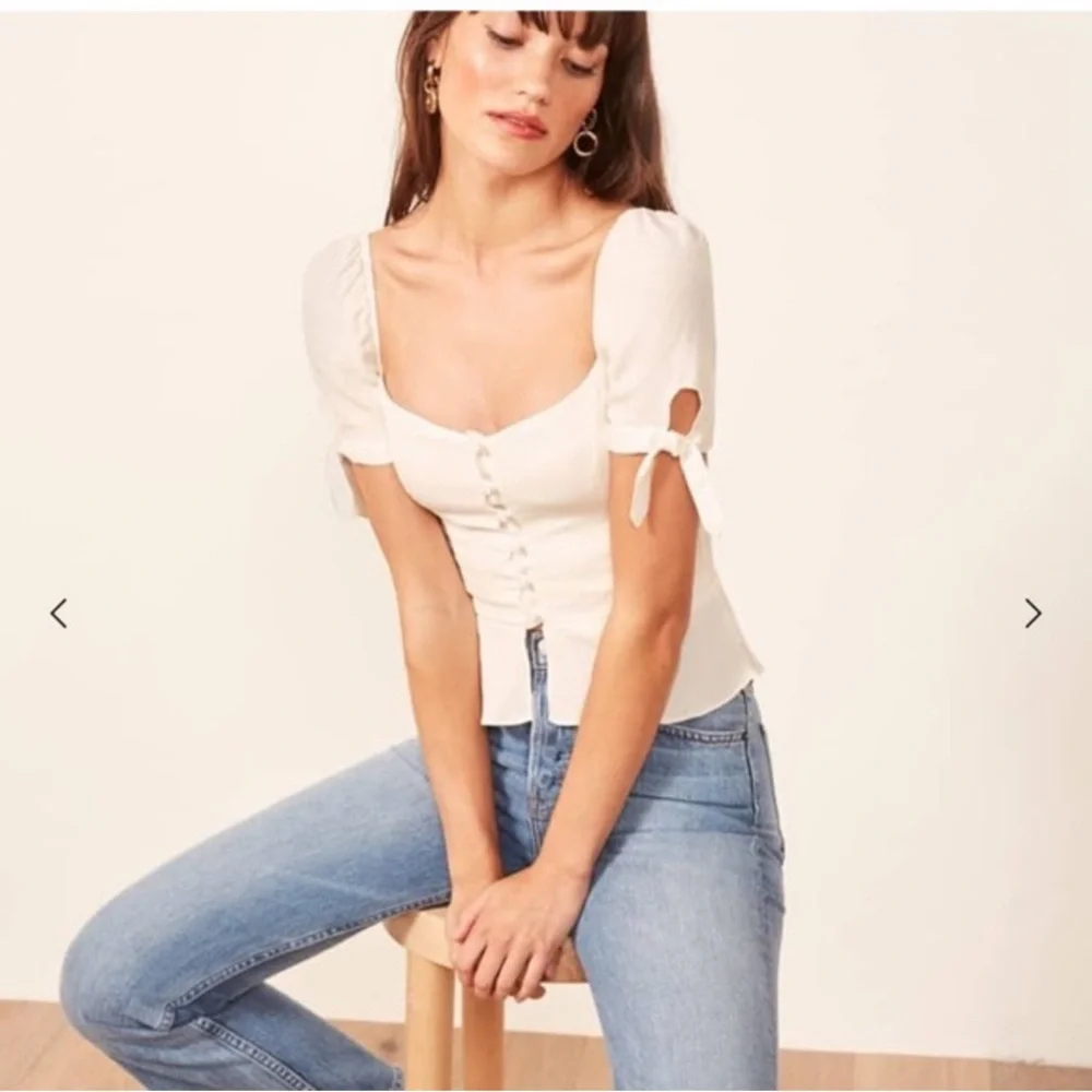 Dainty Creamy Reformation White Puff Sleeve Button Front Top XS